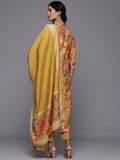 Varanga Women Mustard Floral Printed Embroidered Kurta Paired with Printed Bottom and Dupatta.