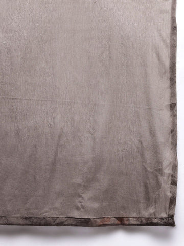 Varanga Women Grey Floral Printed Beads and Stones Embellished Straight Kurta with Trousers and Dupatta
