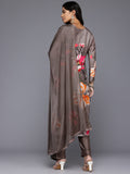 Varanga Women Grey Floral Printed Beads and Stones Embellished Straight Kurta with Trousers and Dupatta