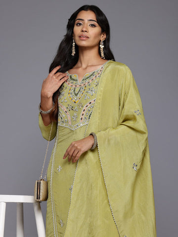 Varanga Women Lime Green Gotta Patti Work Kurta Set with Dupatta