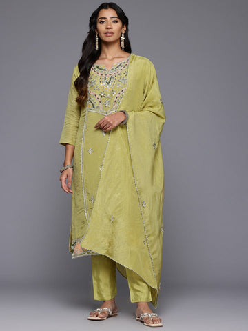 Varanga Women Lime Green Gotta Patti Work Kurta Set with Dupatta