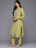 Varanga Women Lime Green Gotta Patti Work Kurta Set with Dupatta