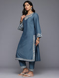 Varanga Women Grey Embroidered Straight Kurta with Bottom and Dupatta