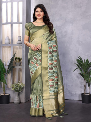 Ethnic Motifs Zari Woven Design Banarasi Saree