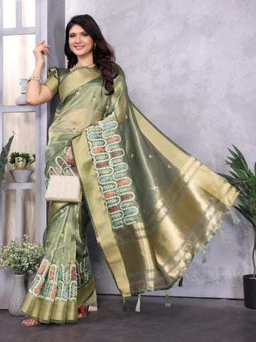 Ethnic Motifs Zari Woven Design Banarasi Saree