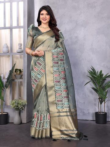 Ethnic Motifs Zari Woven Design Banarasi Saree