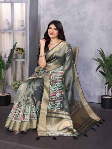 Ethnic Motifs Zari Woven Design Banarasi Saree