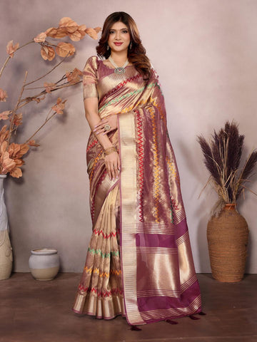 Ethnic Motifs Zari Woven Design Banarasi Saree