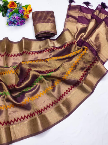 Ethnic Motifs Zari Woven Design Banarasi Saree