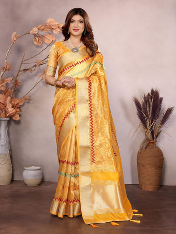 Ethnic Motifs Zari Woven Design Banarasi Saree