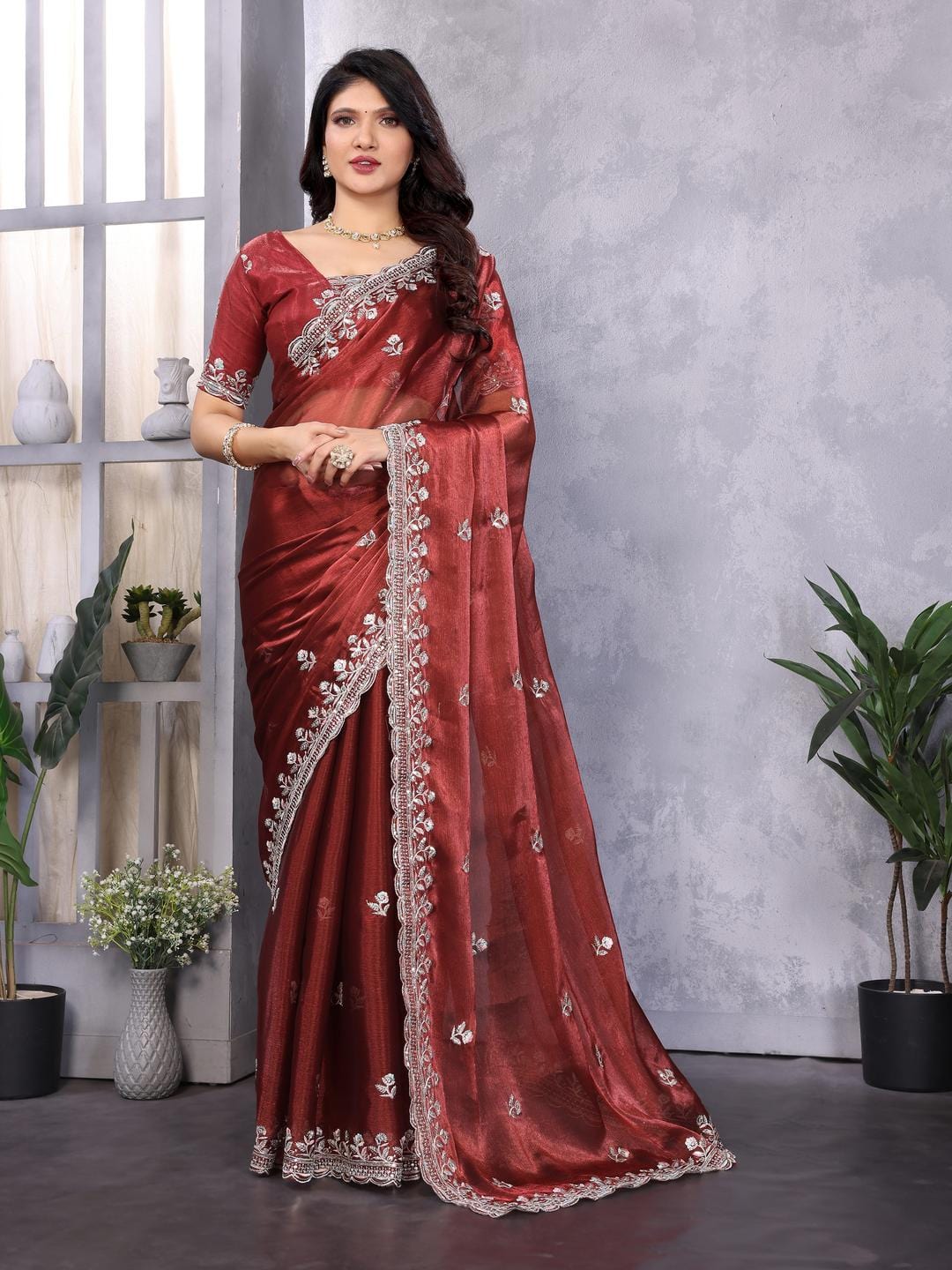 Ethnic Motifs Zari Woven Design Banarasi Saree