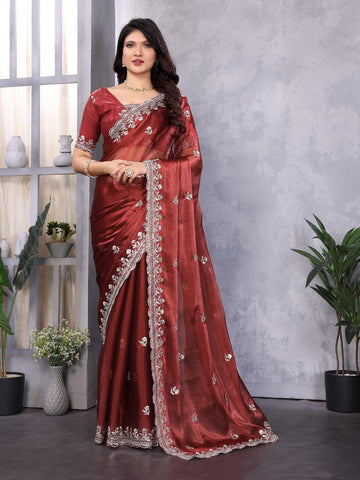 Ethnic Motifs Zari Woven Design Banarasi Saree