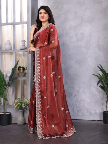 Ethnic Motifs Zari Woven Design Banarasi Saree