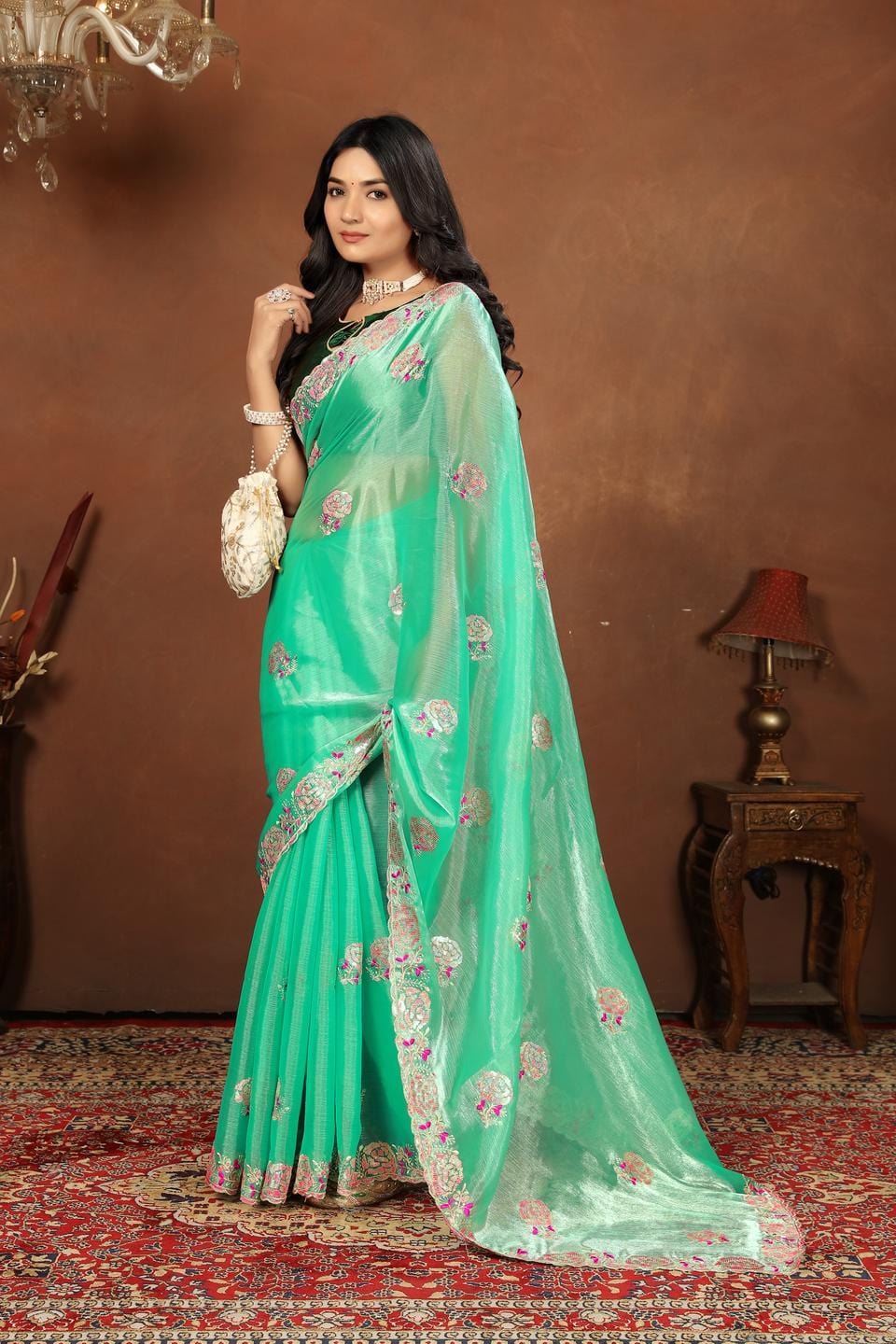Ethnic Motifs Zari Woven Design Banarasi Saree