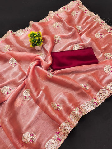 Ethnic Motifs Zari Woven Design Banarasi Saree