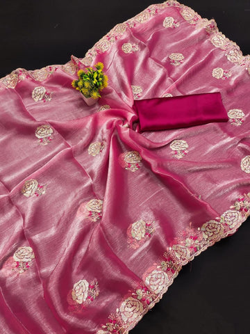 Ethnic Motifs Zari Woven Design Banarasi Saree