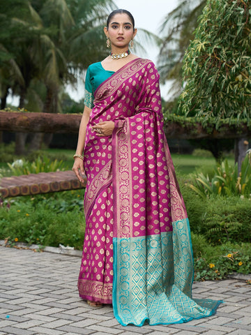 Varanga Women Woven Design Zari Silk Blend Banarasi Saree