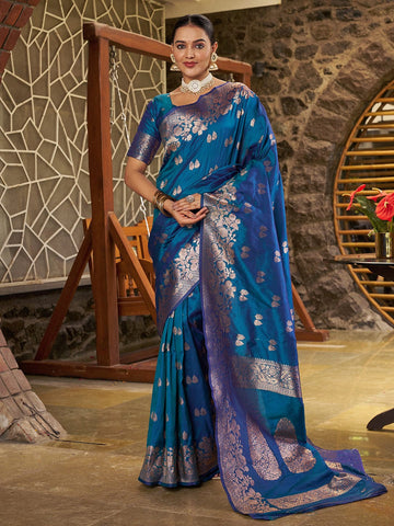 Varanga Women Woven Design Zari Silk Blend Banarasi Saree