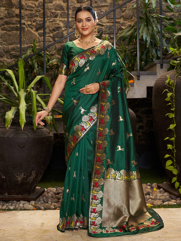 Varanga Women Woven Design Zari Silk Blend Banarasi Saree