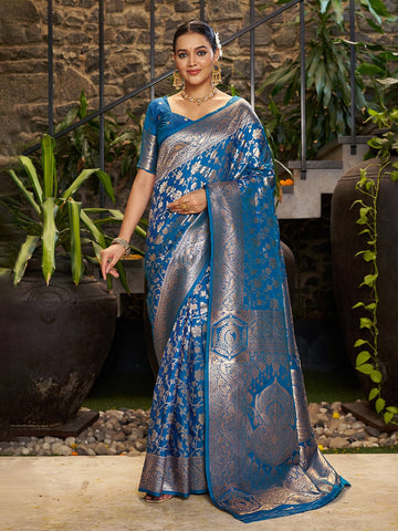 Varanga Women Woven Design Zari Silk Blend Banarasi Saree