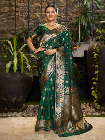 Varanga Women Woven Design Zari Silk Blend Banarasi Saree