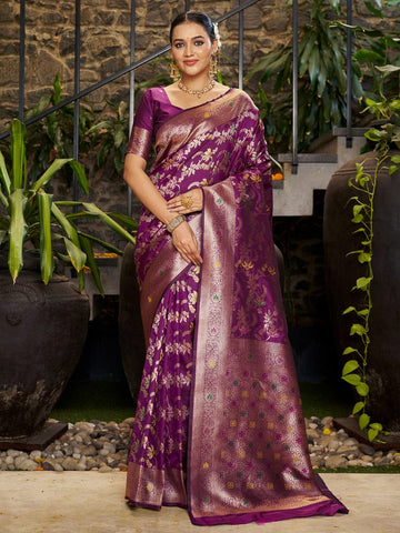 Varanga Women Woven Design Zari Silk Blend Banarasi Saree