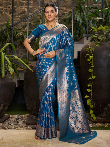 Varanga Women Woven Design Zari Silk Blend Banarasi Saree