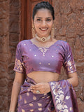 Varanga Purple Cotton Blend Banarasi Saree