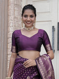 Varanga Purple Cotton Blend Banarasi Saree