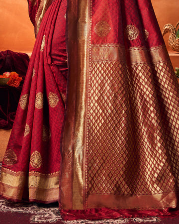 Varanga Festive Wear Red Jacquard Woven Banarasi Kanjivaram Saree