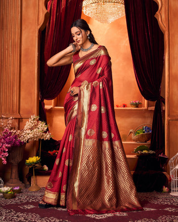 Varanga Festive Wear Red Jacquard Woven Banarasi Kanjivaram Saree