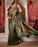 Varanga Festive Wear Green Stylist Jacquard Woven Banarasi Kanjivaram Saree