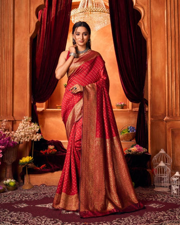 Varanga Festive Wear Red Stylist Silk Woven Banarasi Kanjivaram Saree