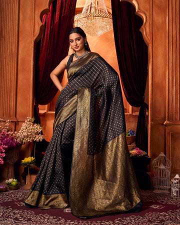 Varanga Festive Wear Black Stylist Silk Woven Banarasi Kanjivaram Saree