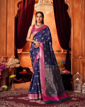 Varanga Festive Wear Blue Stylist Silk Woven Banarasi Kanjivaram Saree