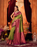 Varanga Festive Wear Green And Maroon Stylist Silk Woven Banarasi Kanjivaram Saree