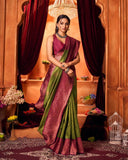 Varanga Festive Wear Green And Maroon Stylist Silk Woven Banarasi Kanjivaram Saree