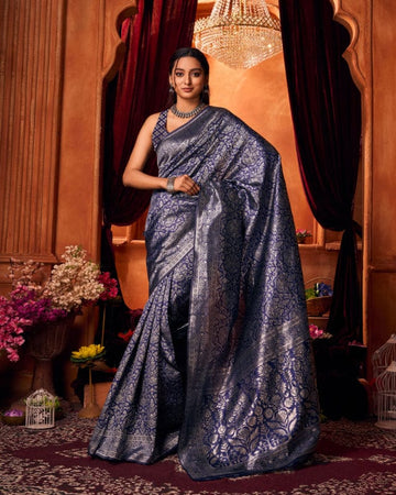 Varanga Festive Wear Blue Designer Silk Woven Banarasi Kanjivaram Saree