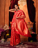 Varanga Festive Wear Red Designer Silk Woven Banarasi Kanjivaram Saree