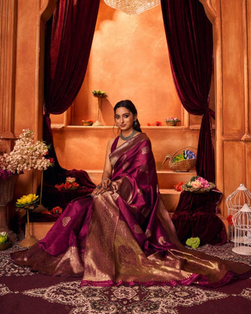 Varanga Festive Wear Purple Stylist Silk Woven Banarasi Kanjivaram Saree