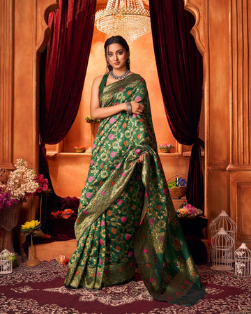 Varanga Festive Wear Green Banarasi Silk Saree