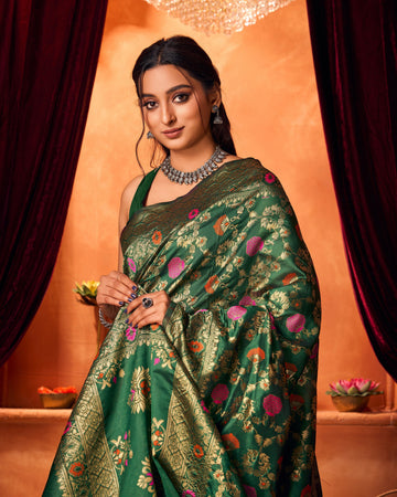 Varanga Festive Wear Green Banarasi Silk Saree