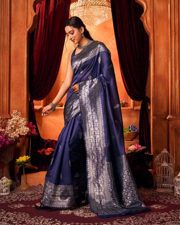 Varanga Festive Wear Blue Designer Silk Woven Banarasi Kanjivaram Saree