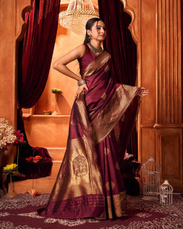 Varanga Festive Wear Maroon Designer Silk Woven Banarasi Kanjivaram Saree