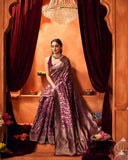 Varanga Festive Wear Purple Trending Silk Woven Banarasi Kanjivaram Saree