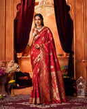 Varanga Festive Wear Red Designer Silk Woven Banarasi Kanjivaram Saree