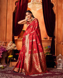 Varanga Festive Wear Red Designer Silk Woven Banarasi Kanjivaram Saree