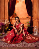 Varanga Festive Wear Red Designer Silk Woven Banarasi Kanjivaram Saree