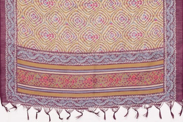 varanga wine and beige printed khadi cotton dupatta with tasselled border