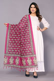 varanga pink and off white printed khadi cotton dupatta with tasselled border